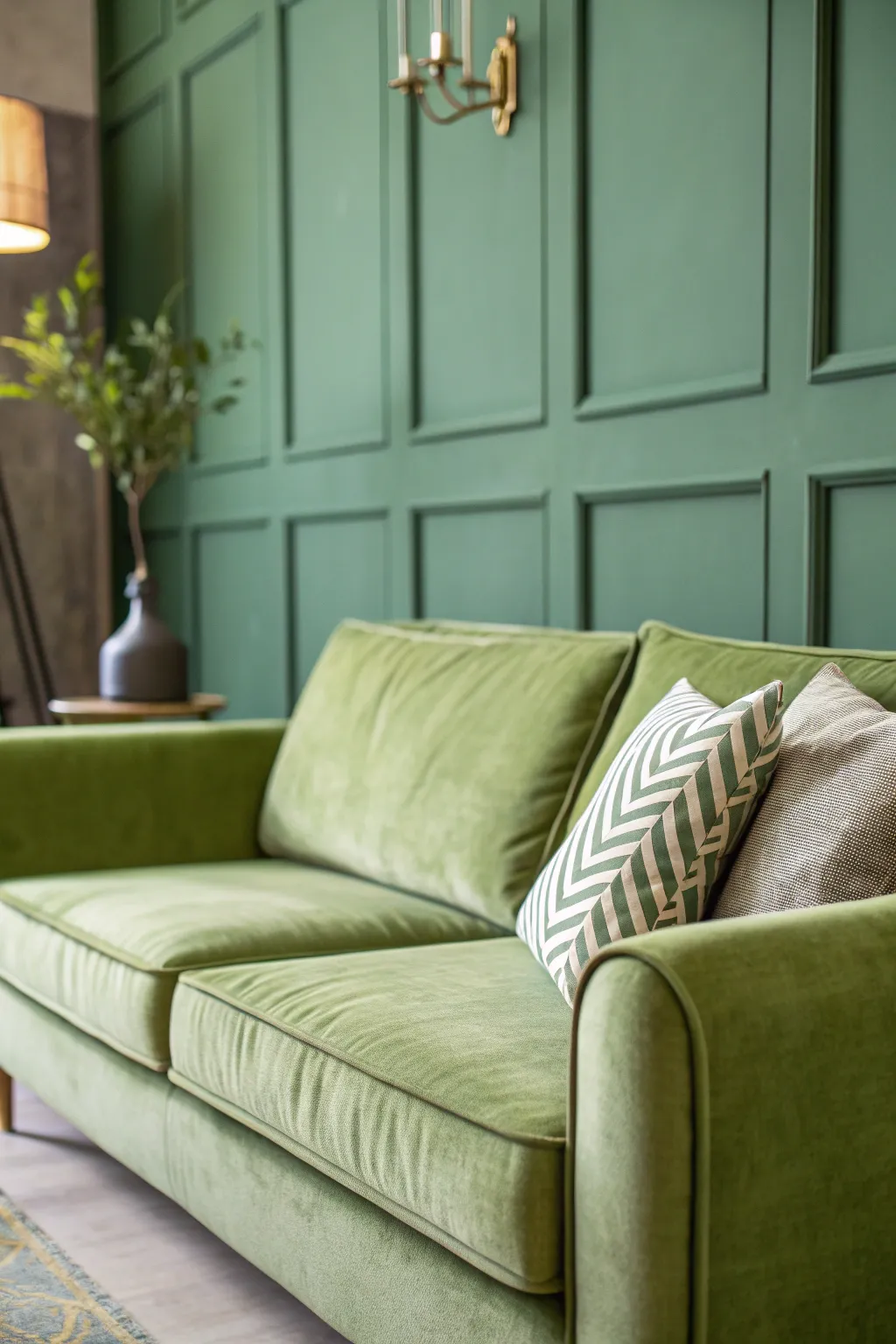 Sage Green Accent Wall Behind the Sofa