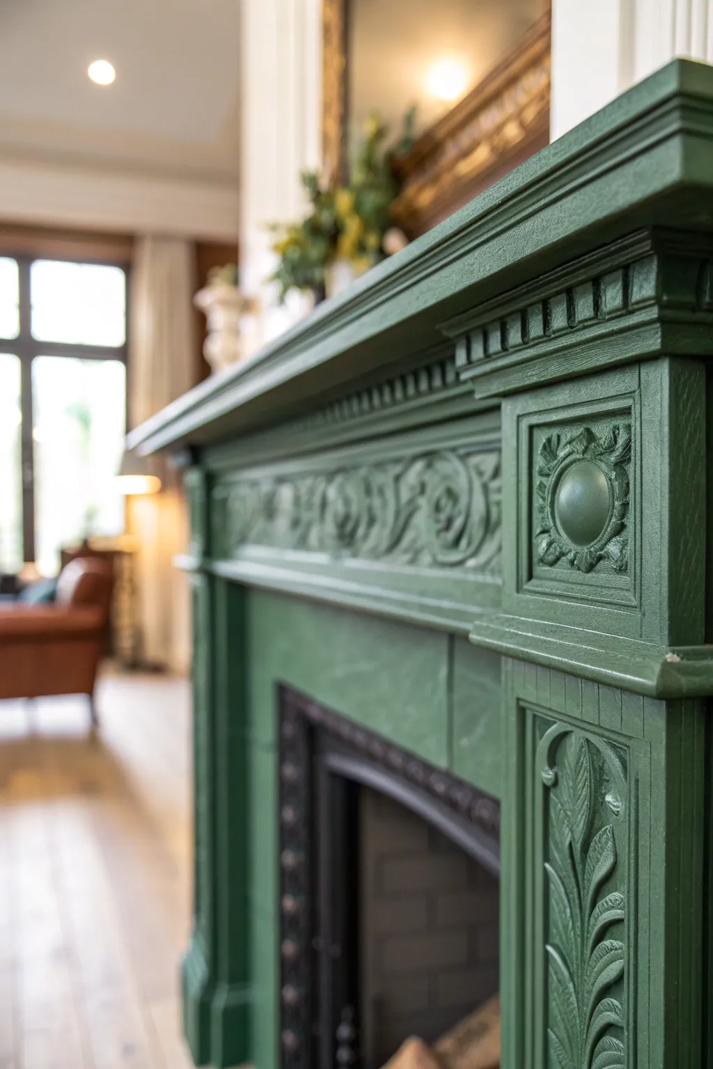 Forest Green Fireplace Mantel