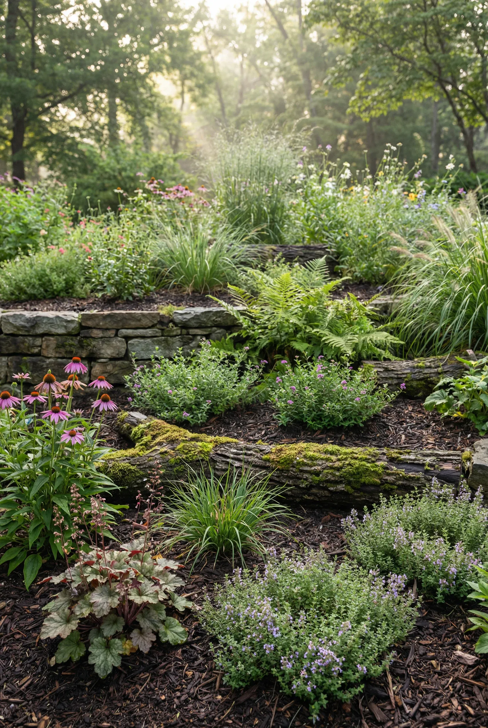 Native Plant Bed with Textured Layering