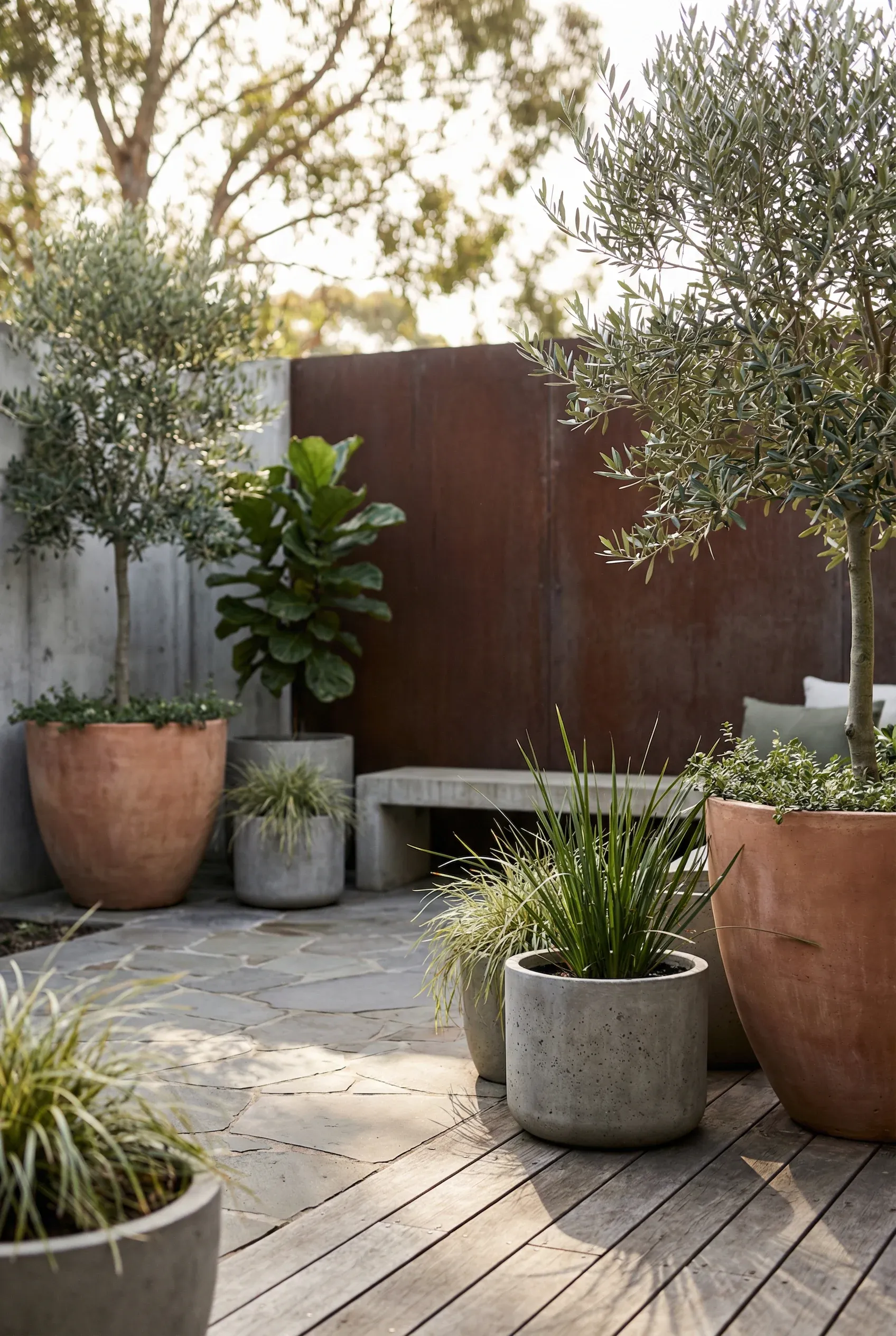 Modern Courtyard Corner with Feature Pot Plants