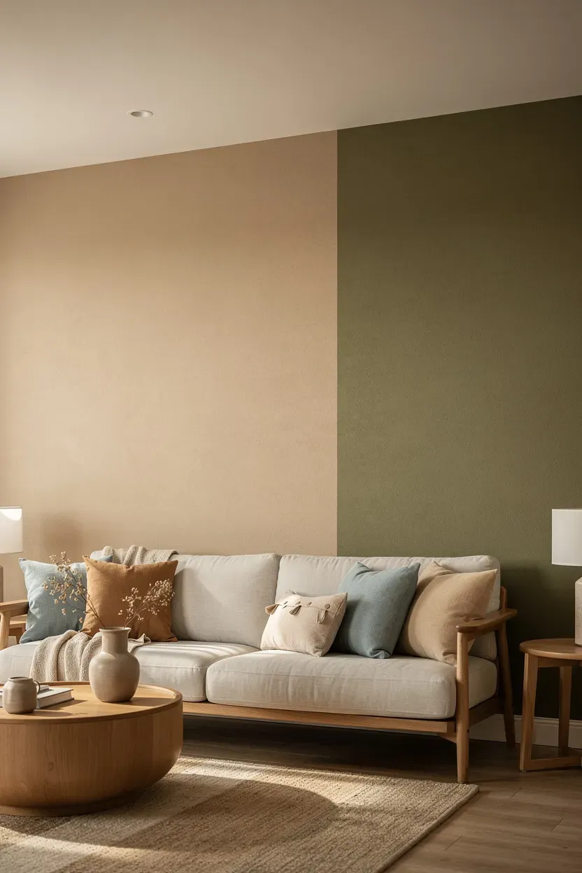 Living room featuring an earthy color palette for a calm atmosphere.