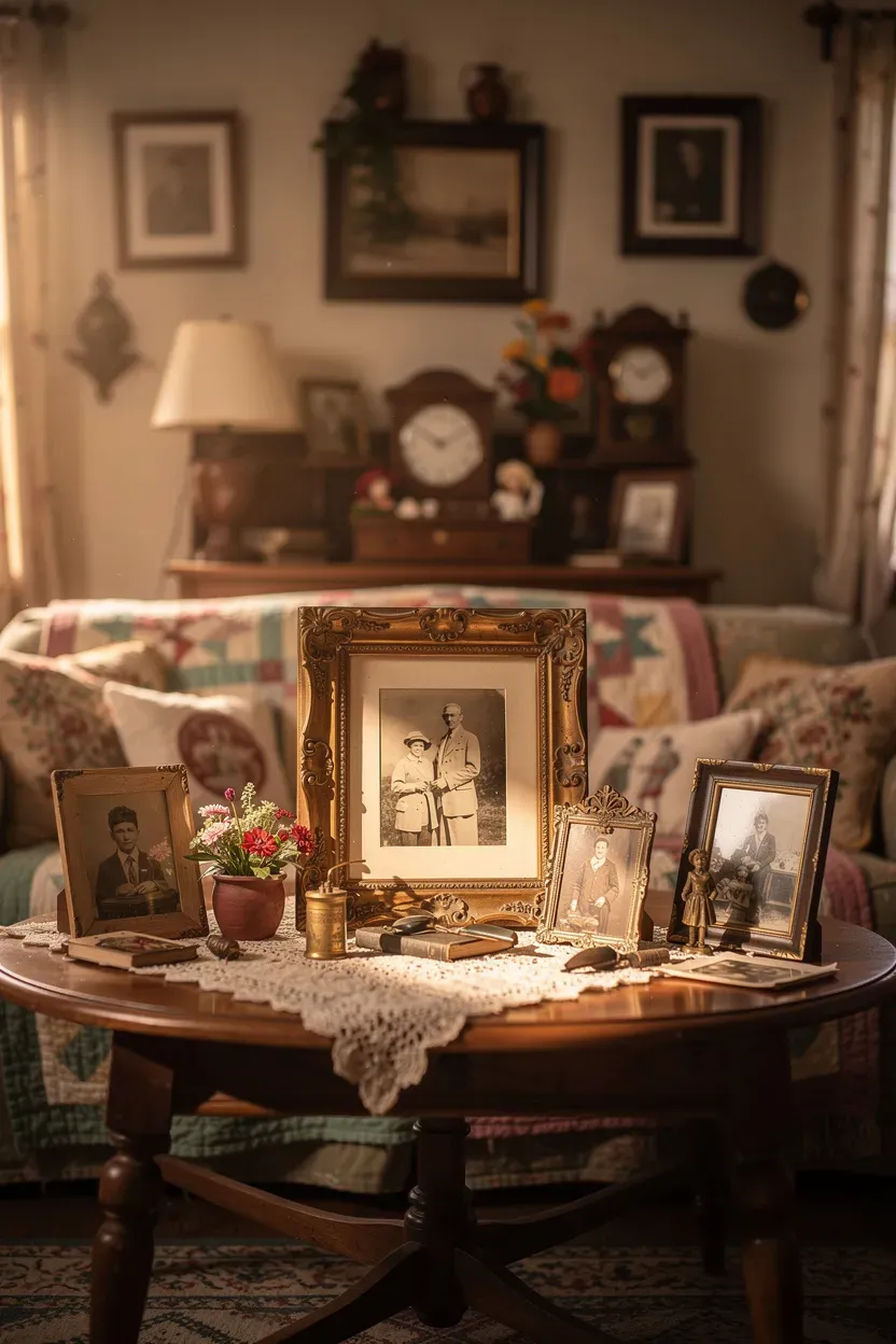 Cozy living room featuring family heirlooms creating a warm atmosphere.