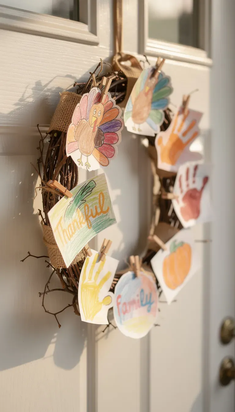 Thanksgiving Wreath with Kid's Artwork
