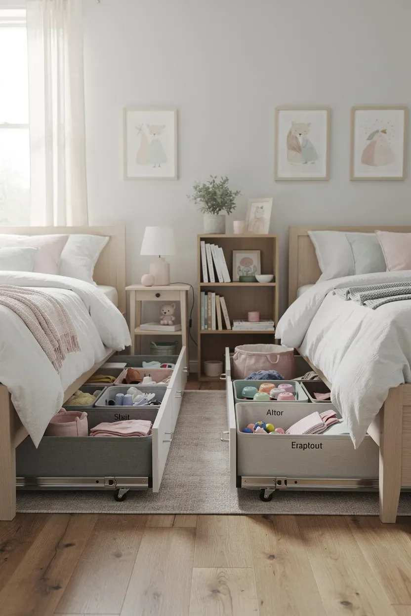 Tidy bedroom showcasing innovative under-bed storage solutions for organization.