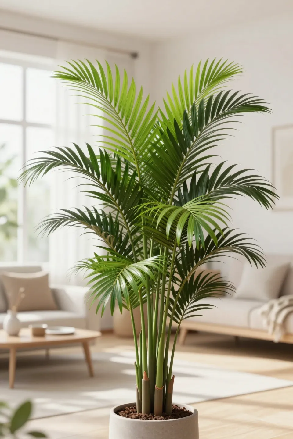 Stunning image of an areca palm in a bright living space.