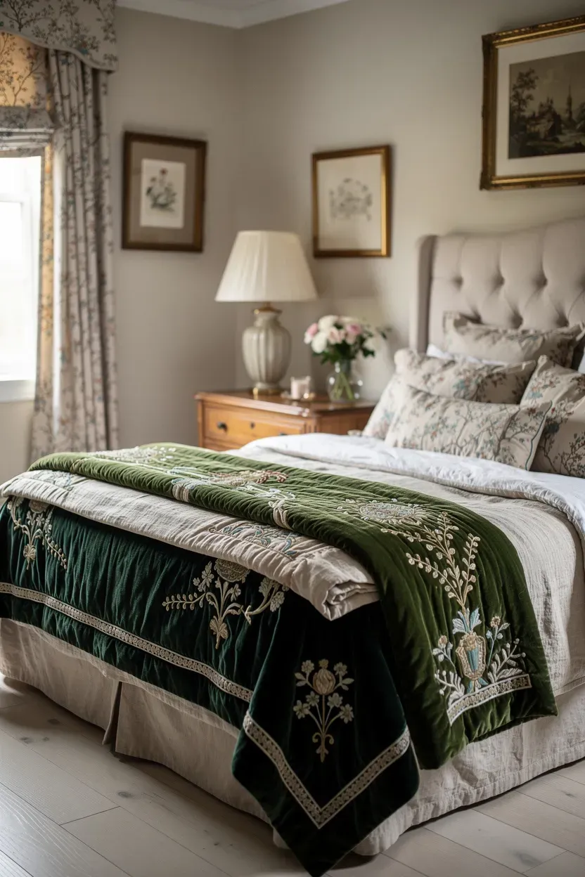 Cozy arrangement showcasing layered textures in a stylish bedroom.