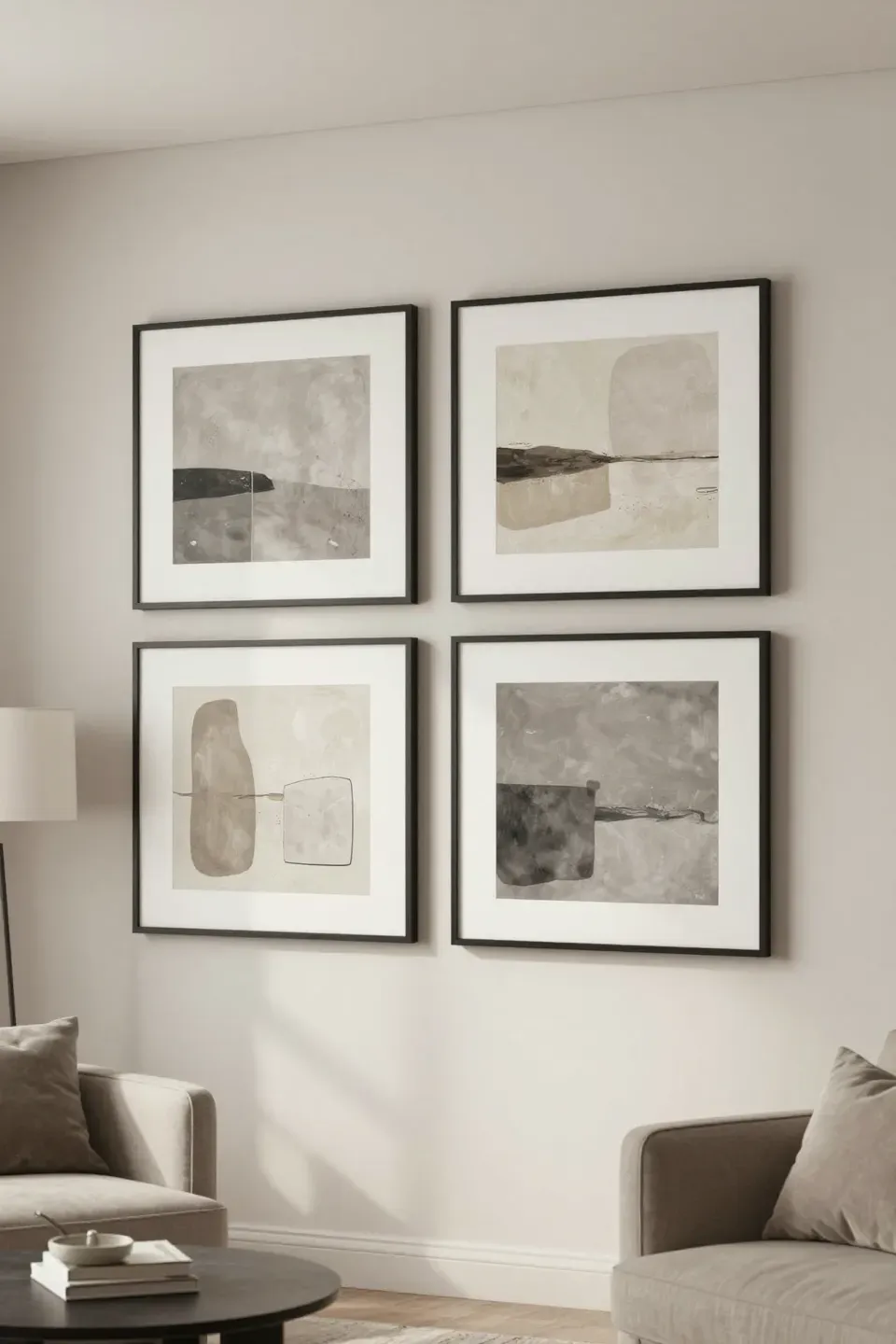 Neutral-toned wall art enhancing the decor of a living room.