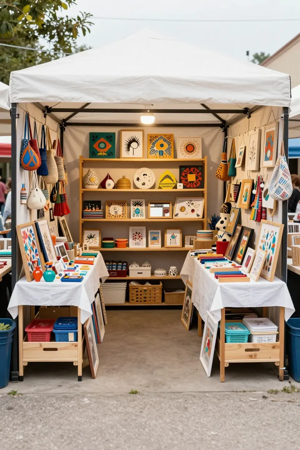 Artisan shed showcasing handmade crafts and organized workspace.