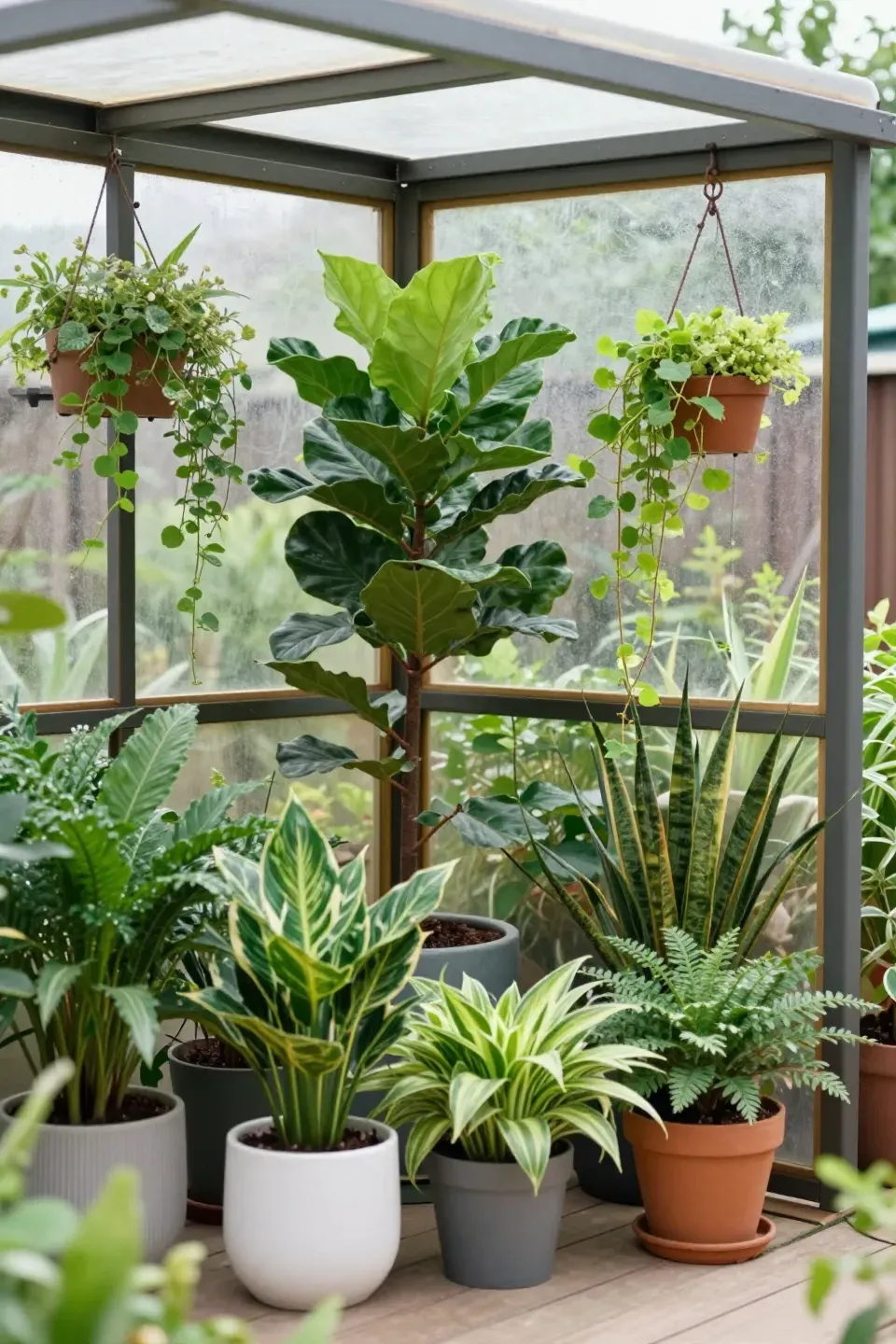 She shed filled with indoor plants creating a lively atmosphere.