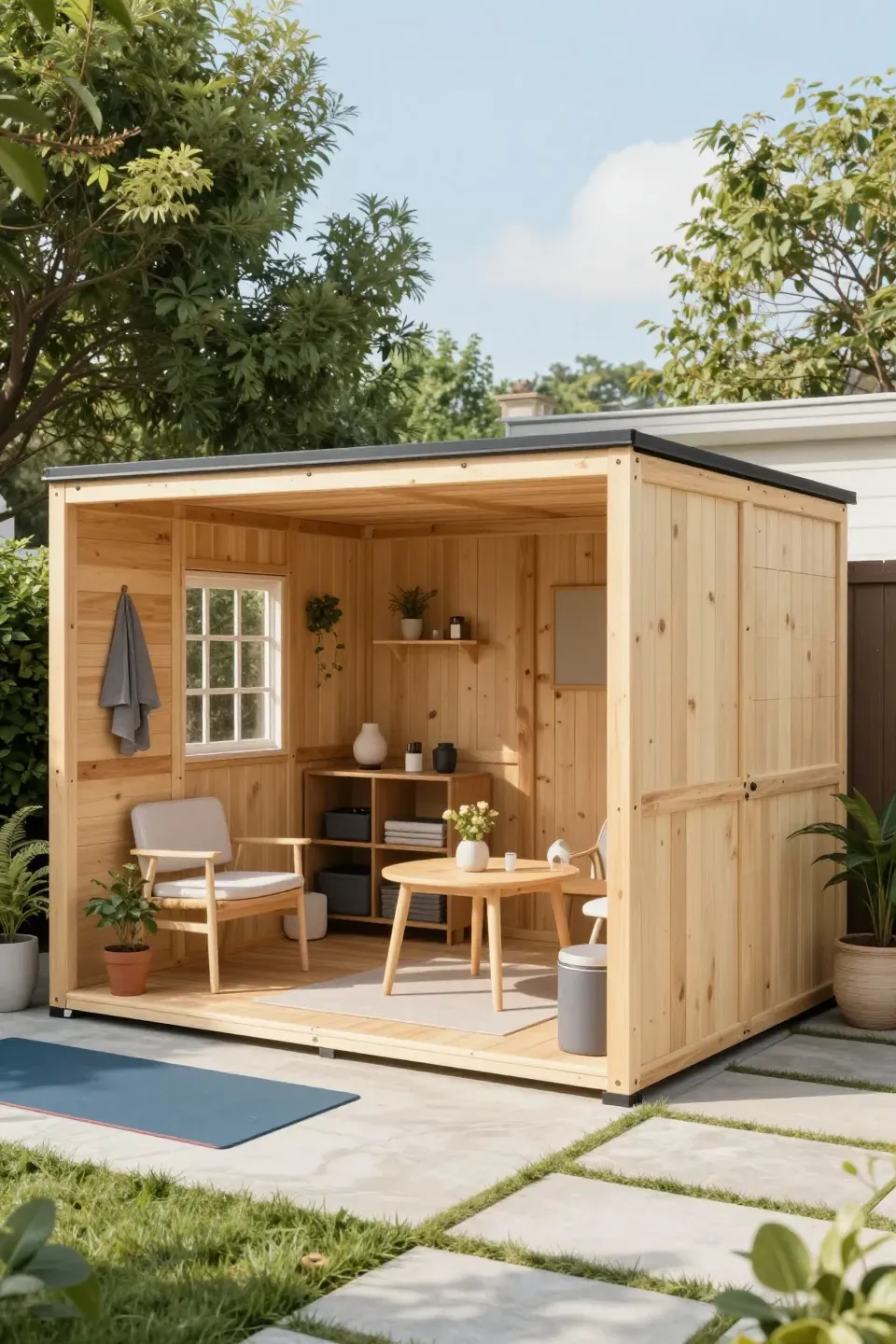 Shed designed as a multi-purpose space for diverse activities.