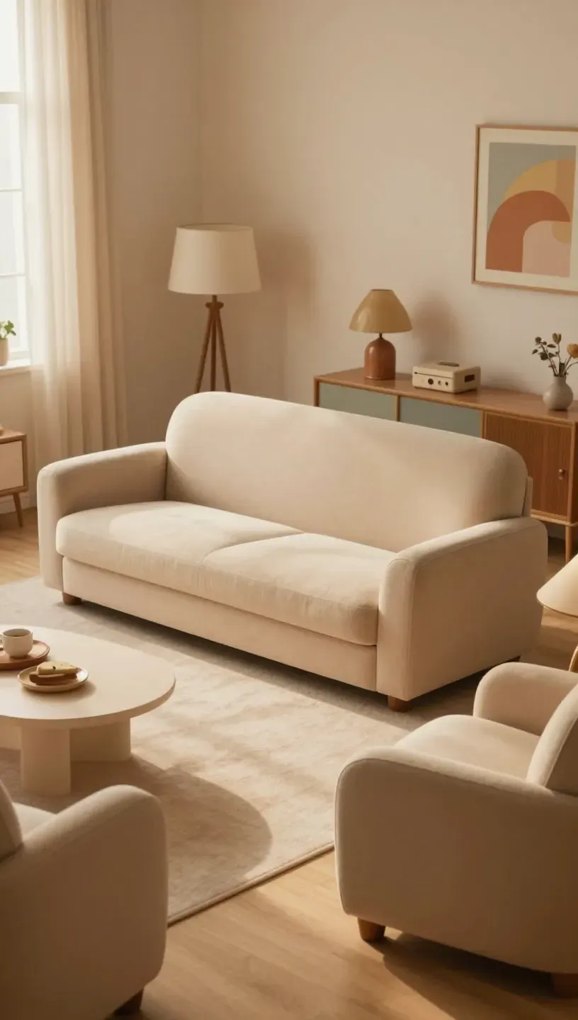 Living room with low-slung furniture showcasing casual comfort.
