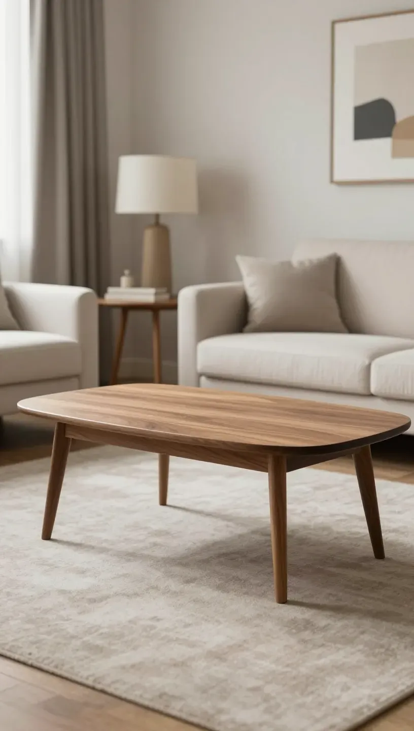 Sleek mid-century modern coffee table in a contemporary living room.