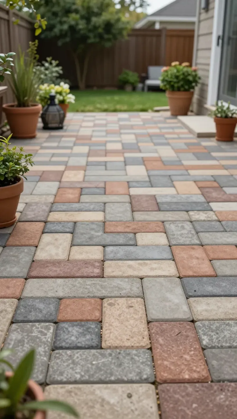 An inviting DIY patio featuring budget-friendly paver options and creative decor.