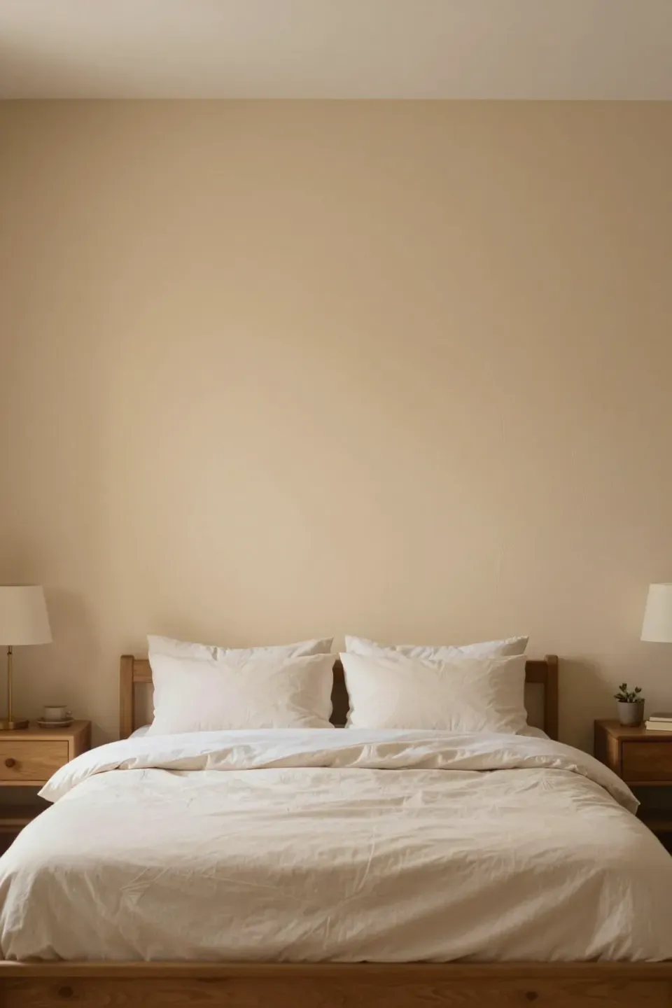 Warm beige accent wall behind a bed, enhancing the cozy bedroom aesthetic