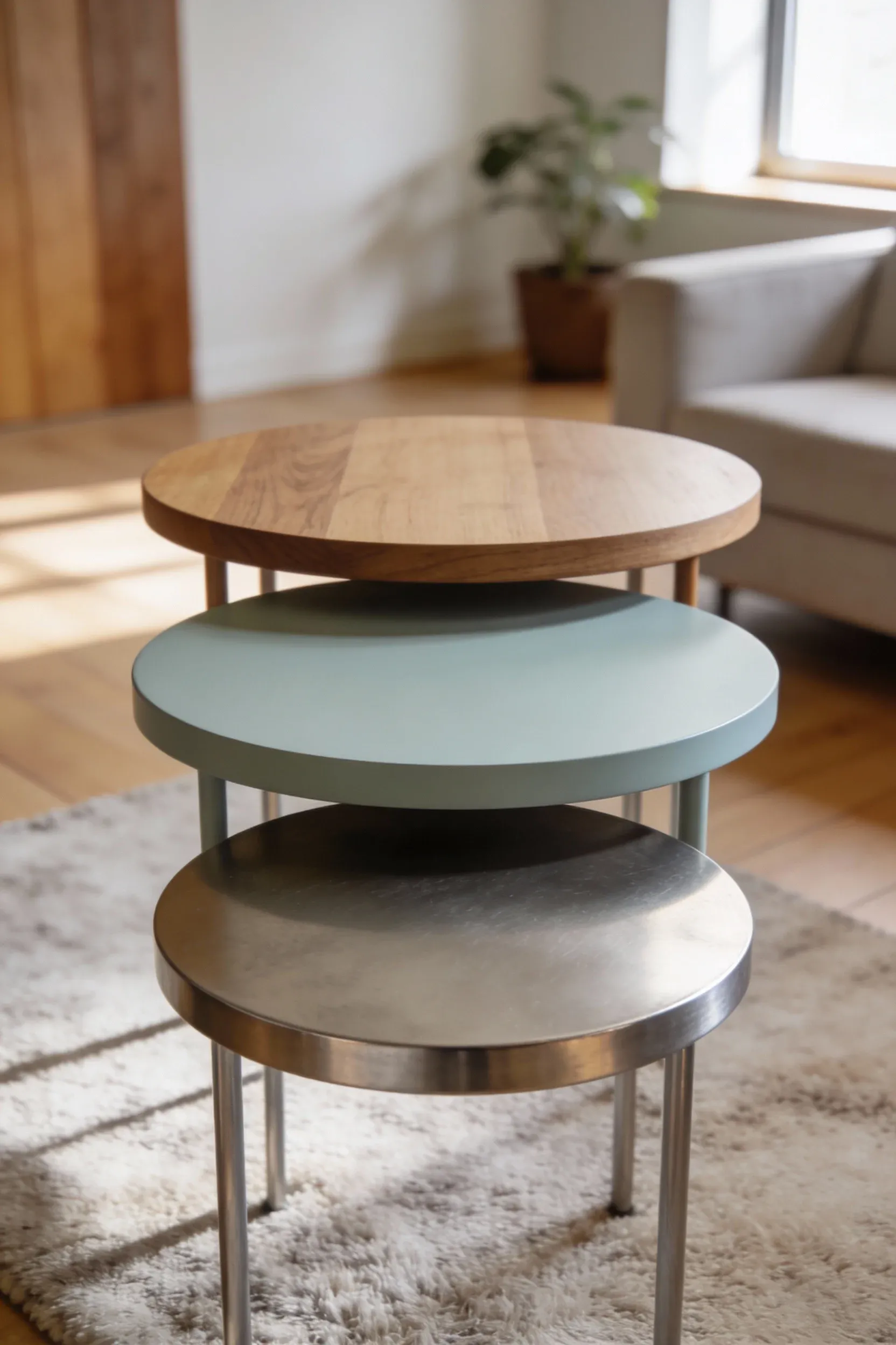 Stylish nesting tables arranged in a cozy living room setting.