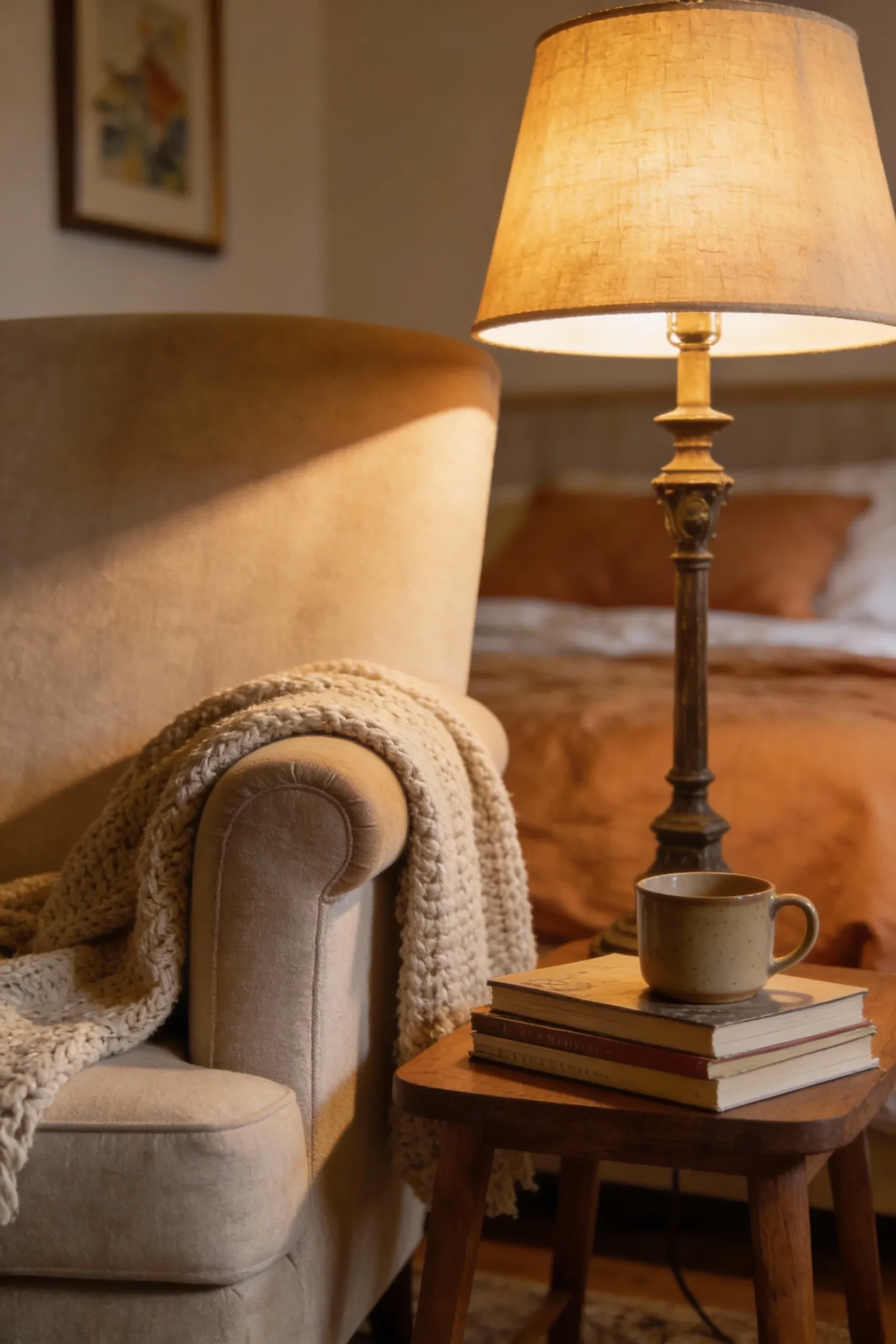 A cozy reading nook in a bedroom designed for intimate moments.