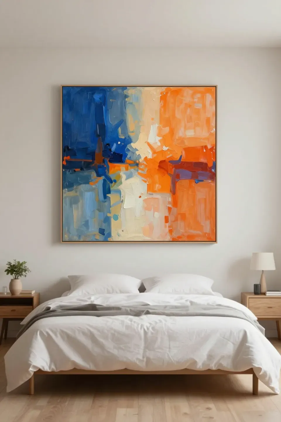 Personalized artwork displayed prominently in a couple's bedroom.