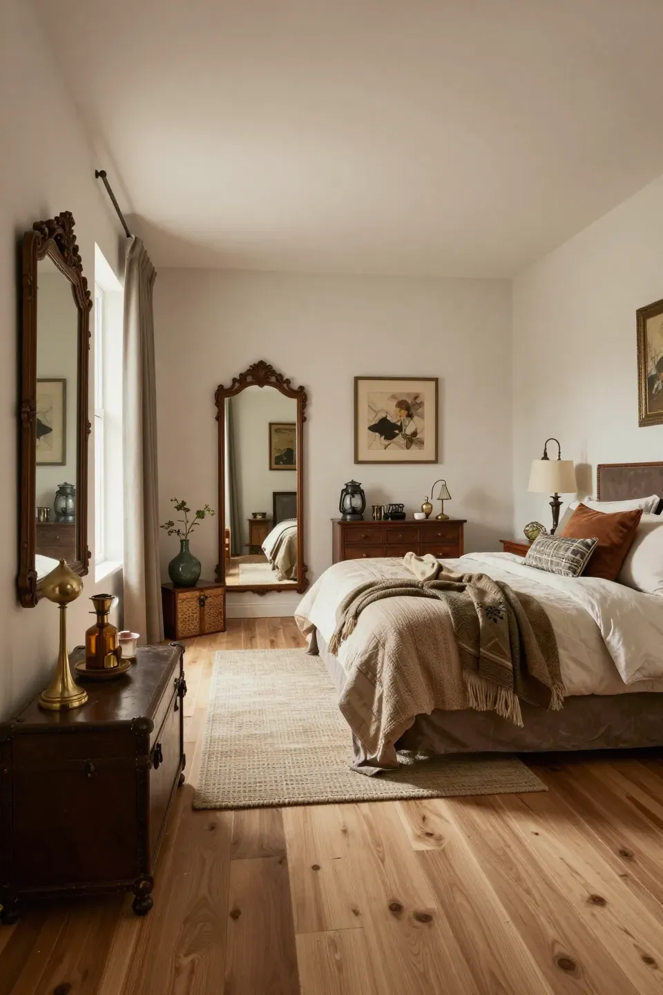 A cozy bedroom featuring vintage accents that add character and charm to the decor.