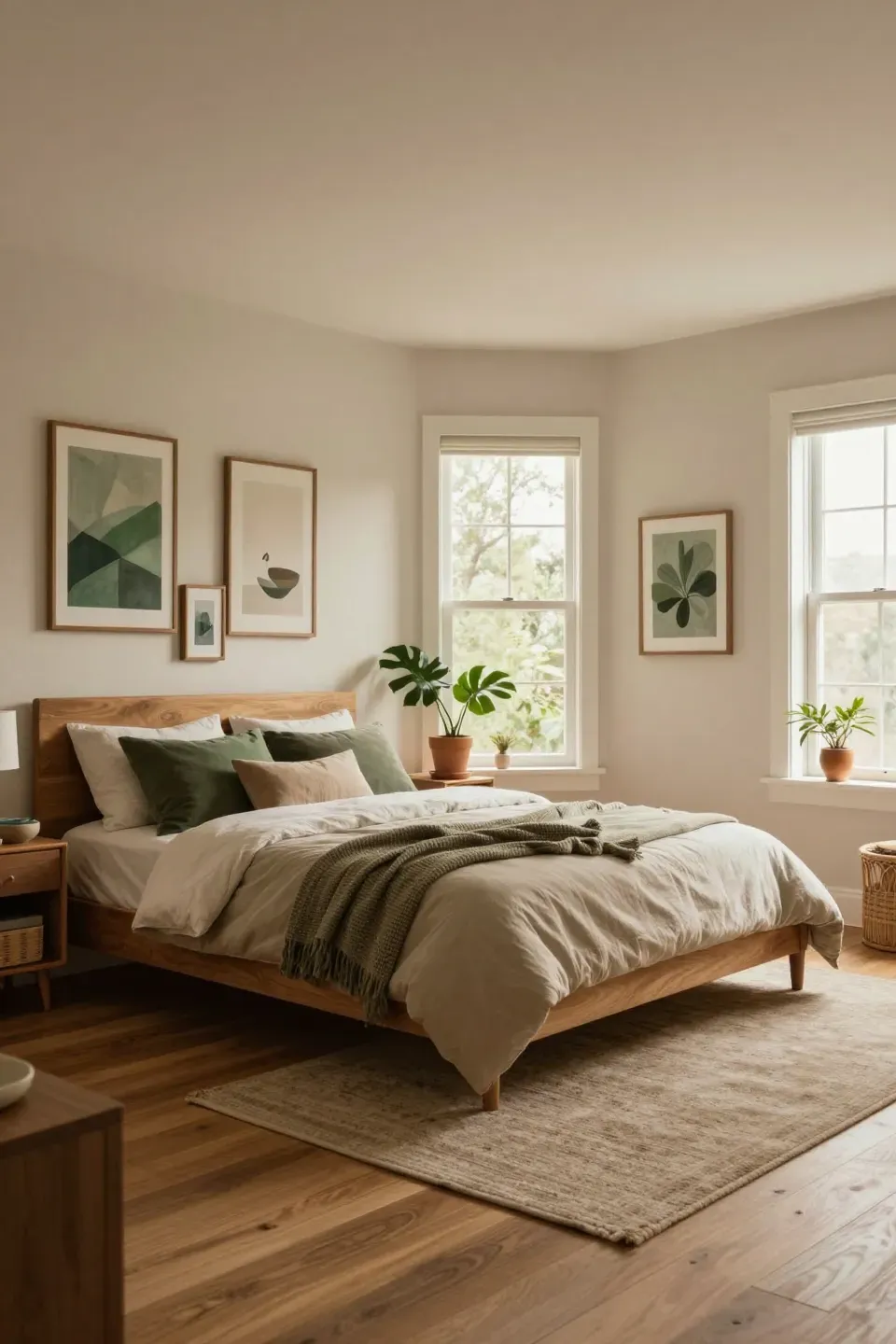 A cozy bedroom showcasing an earthy color palette in decor accessories.
