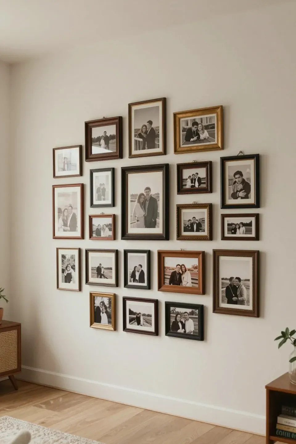 Charming photo collage displayed in an array of vintage frames.