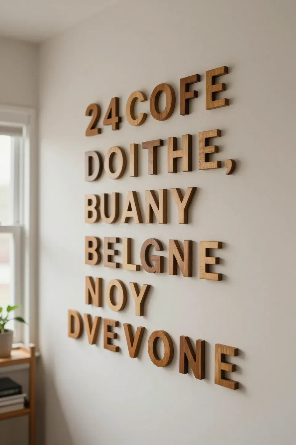 Wooden letters on a wall spelling out an inspirational quote