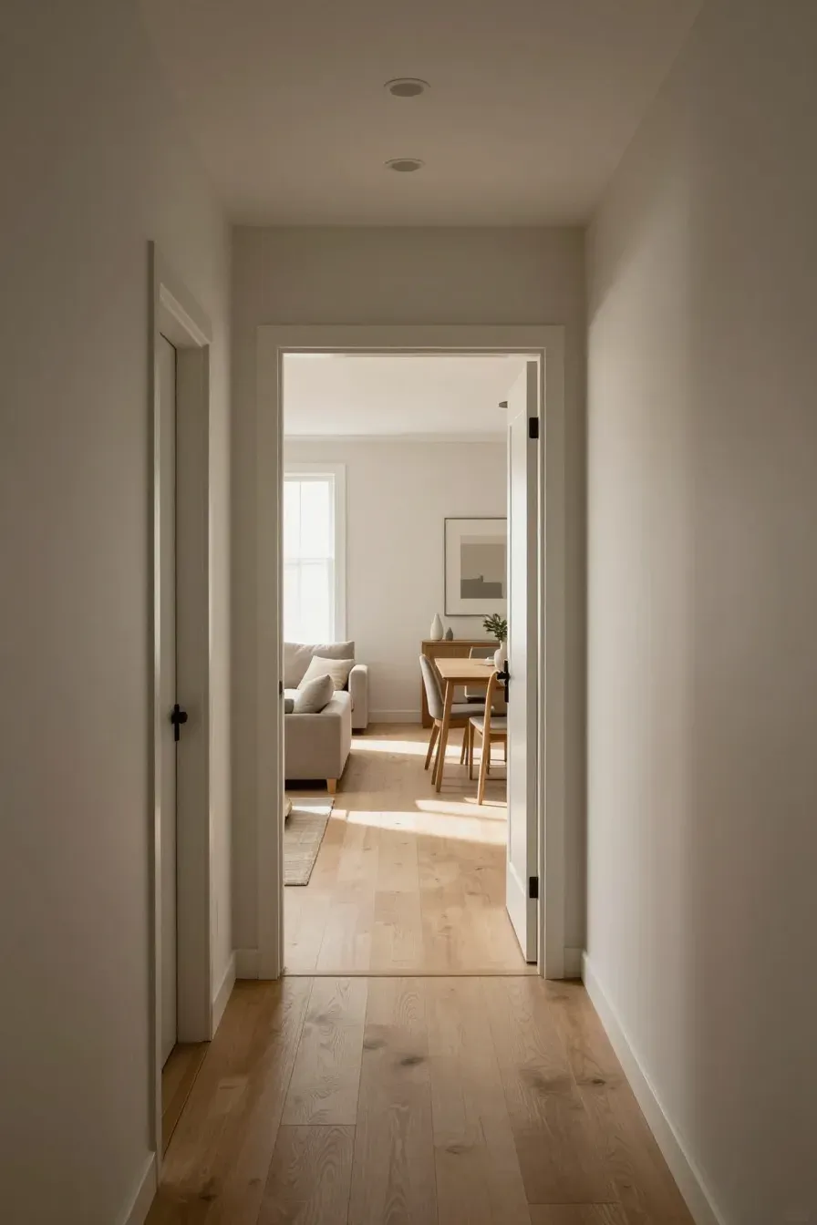 A view through multiple rooms showing a consistent and harmonious neutral color palette.