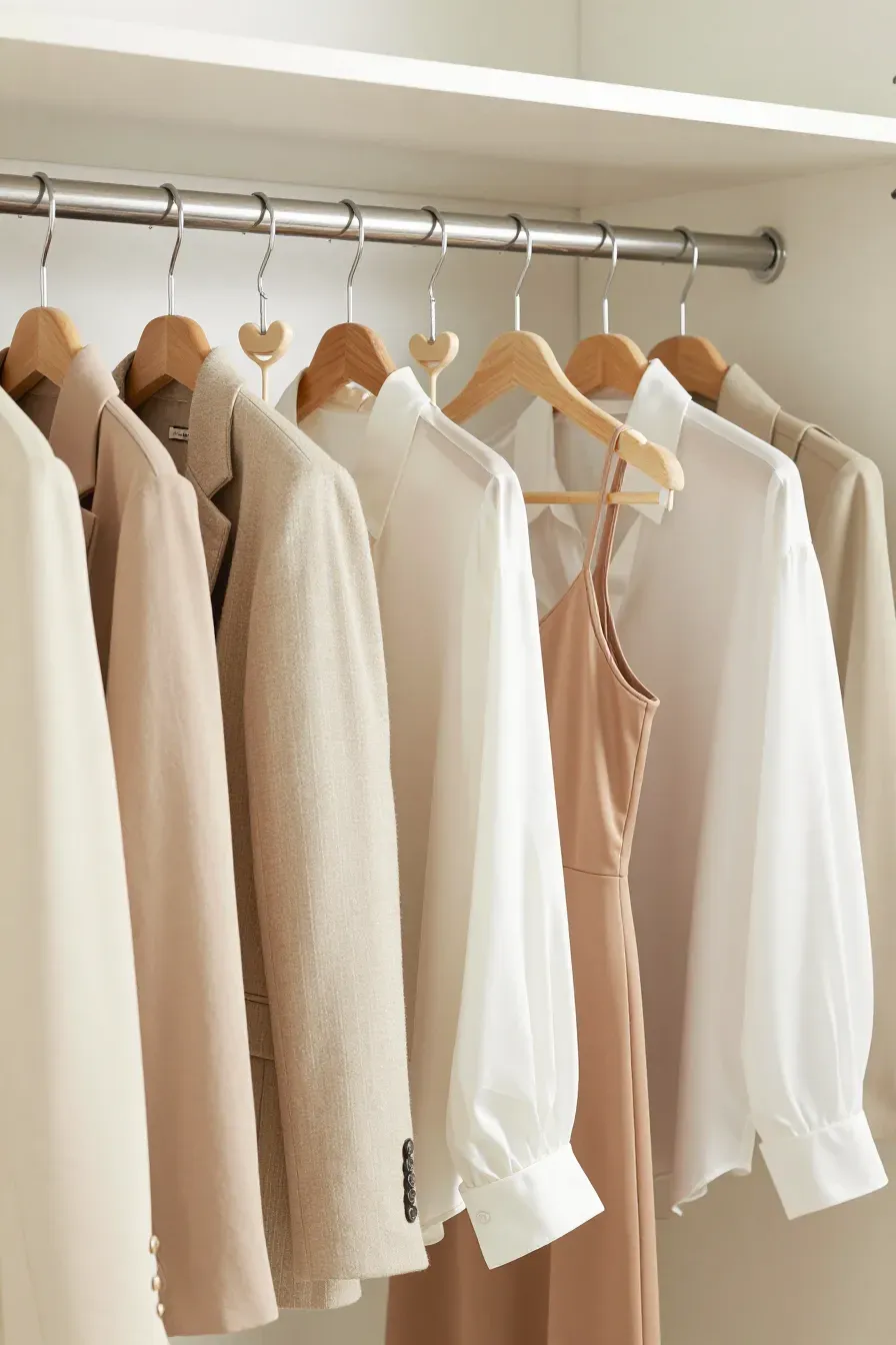 Vertical cascading hangers in a closet showing clothes layered downward to save space.