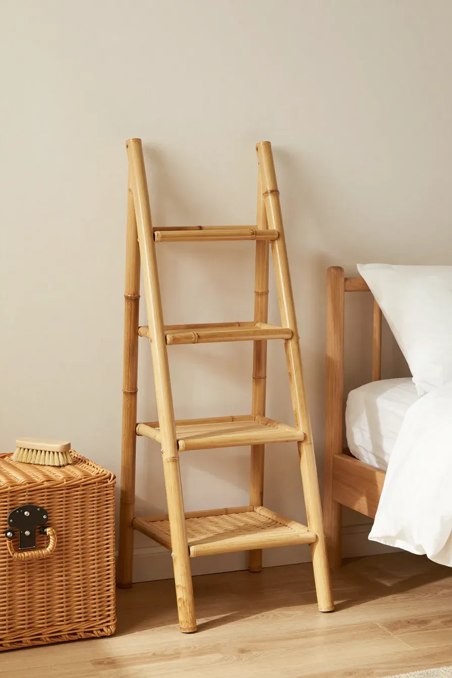 Well-maintained, glowing bamboo and wicker furniture in a clean, sunlit bedroom corner.