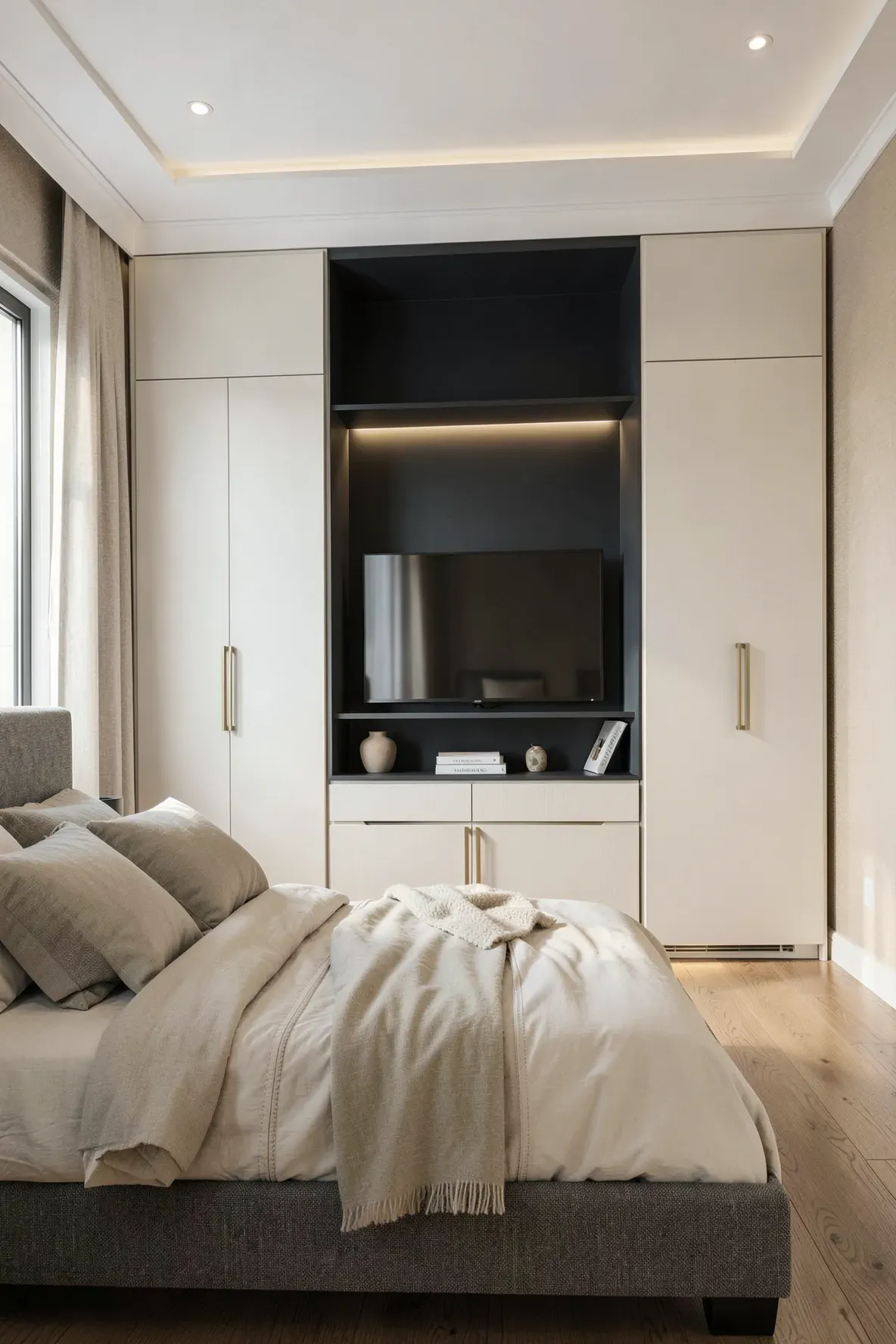 17 Built In Closet Wall Bedroom Designs with Integrated TV Space - BambRise
