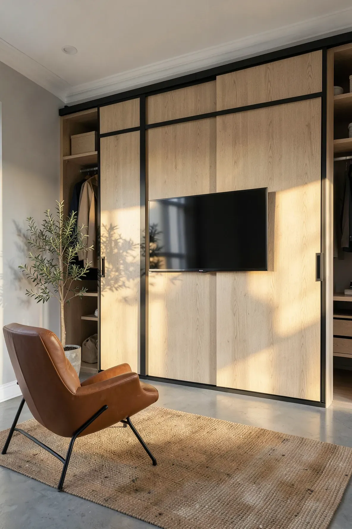17 Built In Closet Wall Bedroom Designs with Integrated TV Space - BambRise