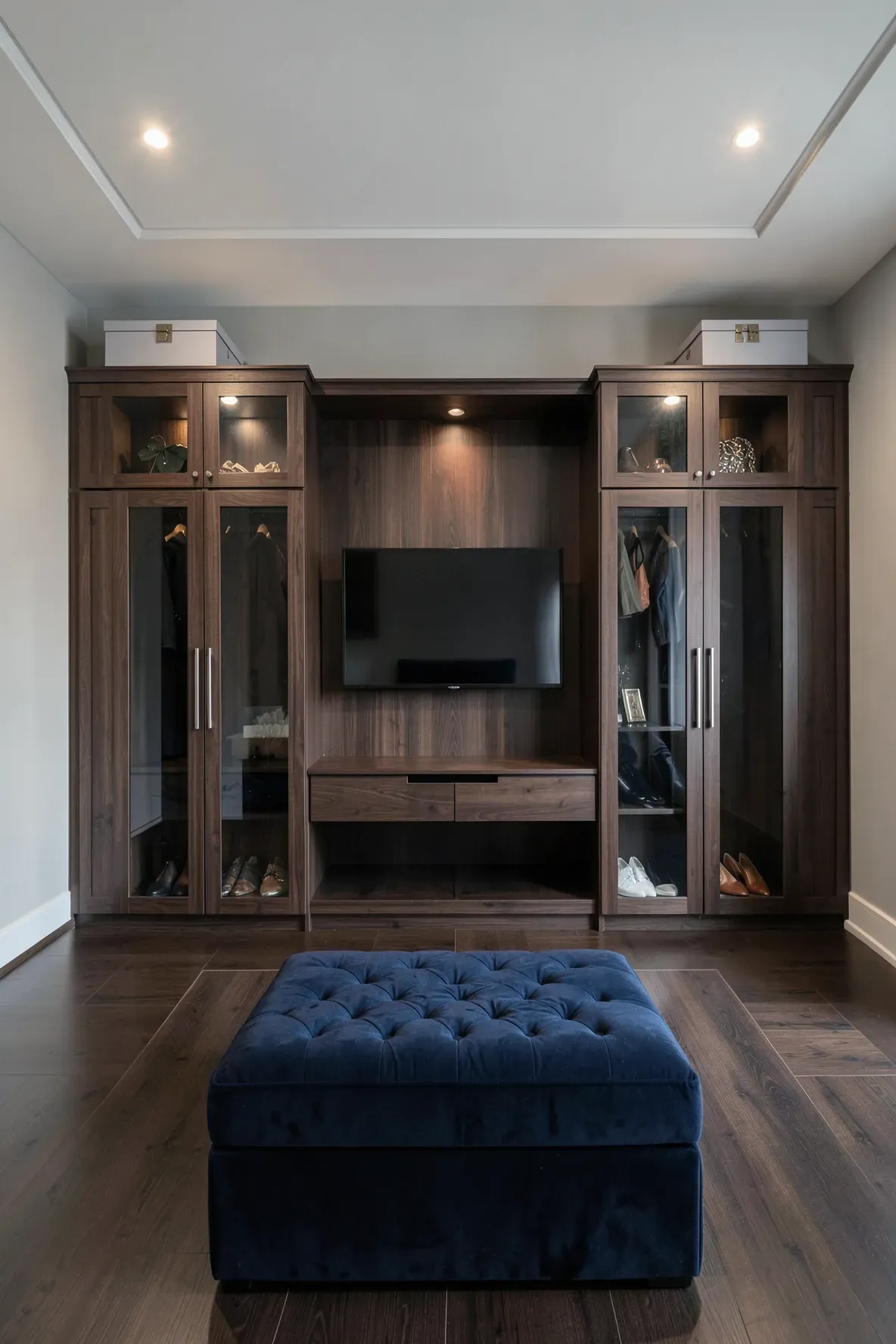 17 Built In Closet Wall Bedroom Designs with Integrated TV Space - BambRise