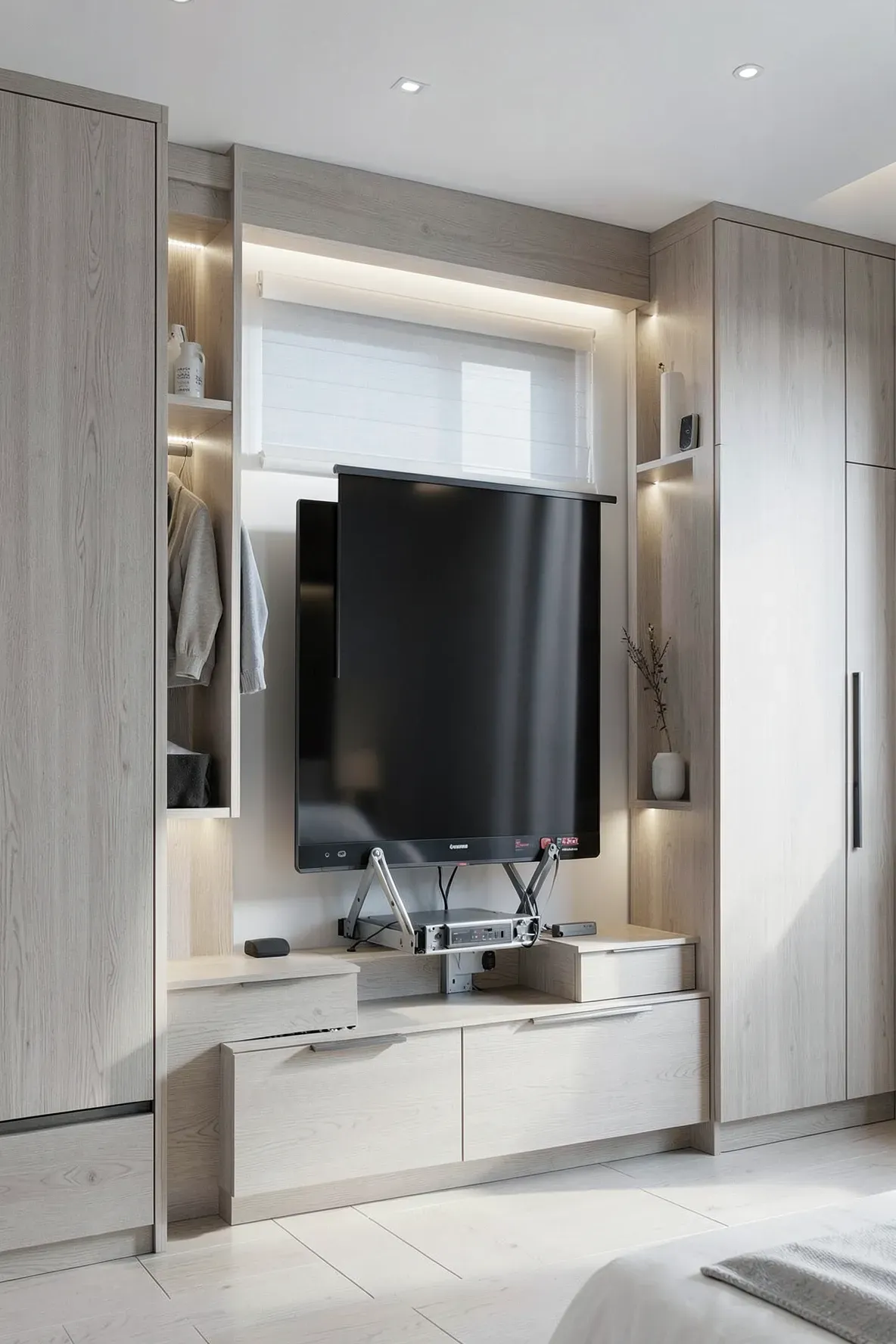 17 Built In Closet Wall Bedroom Designs with Integrated TV Space - BambRise