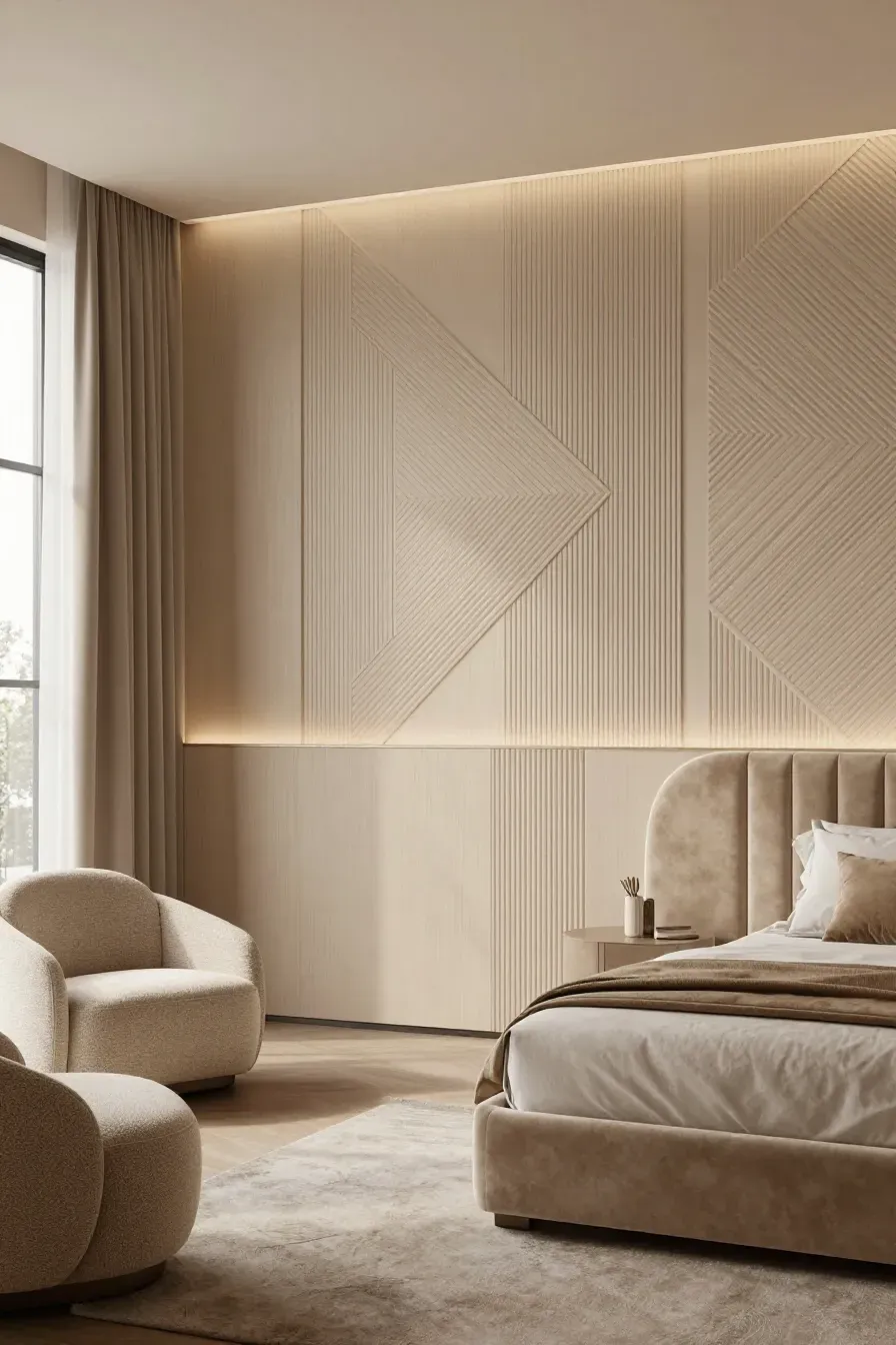 Designing a Warm Beige Bedroom with Modern Wall Panelling - BambRise