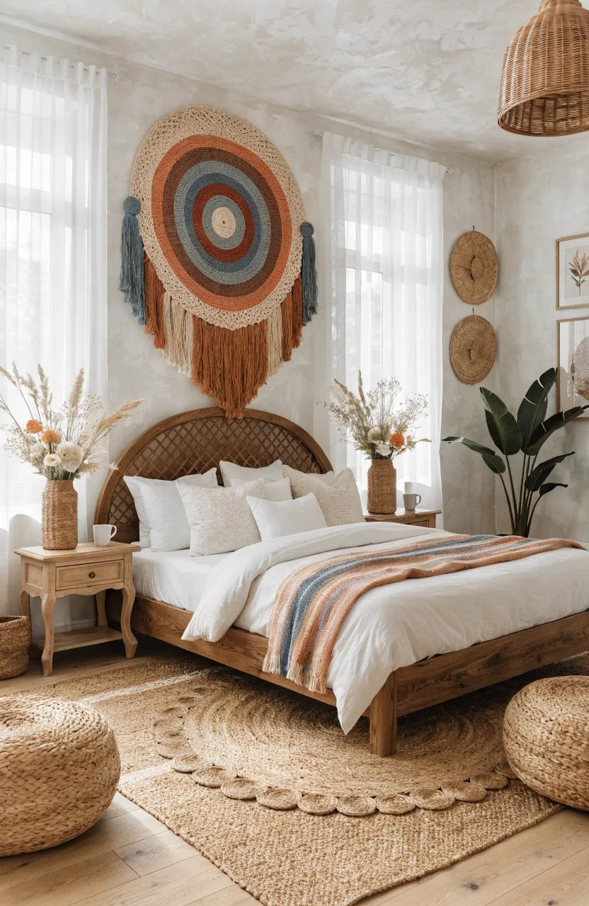 Dreamy Boho Bedroom Ideas for a Cozy Home, Airy master bedroom, Modern Bohemian / Scandi-Boho, Cream, Sand, Terracotta, Soft natural daylight