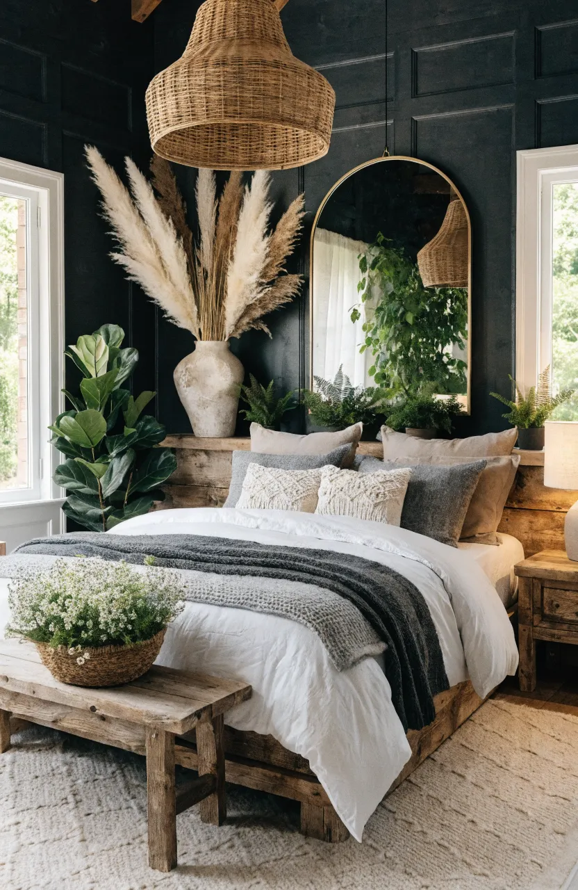 Inspiring Boho bedroom ideas for a Cozy Sanctuary, bedroom, Modern Bohemian and Rustic fusion, Charcoal, Ivory, Taupe