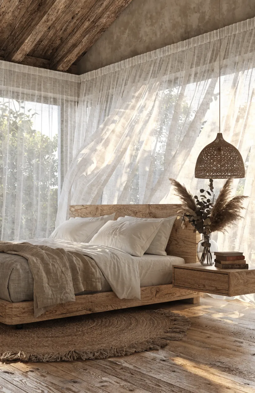 Dreamy Boho Bedroom Ideas for a Stress-Free Space, bedroom, Organic Modern / Wabi-sabi Boho, Creams, Oatmeal, Deep Tans, Golden hour sunshine