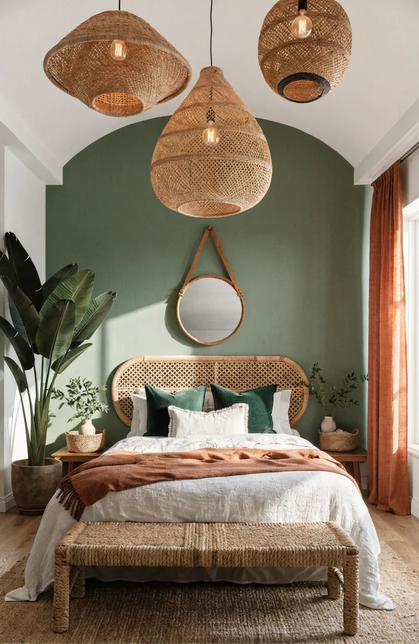 Cozy Boho Bedroom Ideas for a Relaxing Space, bedroom, boho bedroom, Sage Green, Terracotta, Cream White, Soft natural morning light from the side
