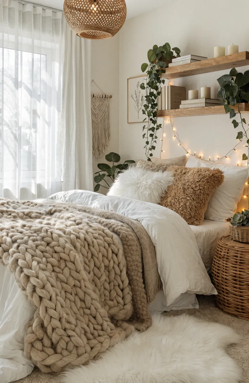 Dreamy Boho Bedroom Ideas for a Small Space, bedroom, Modern Bohemian / Nordic Chic, Cream, Sand, White