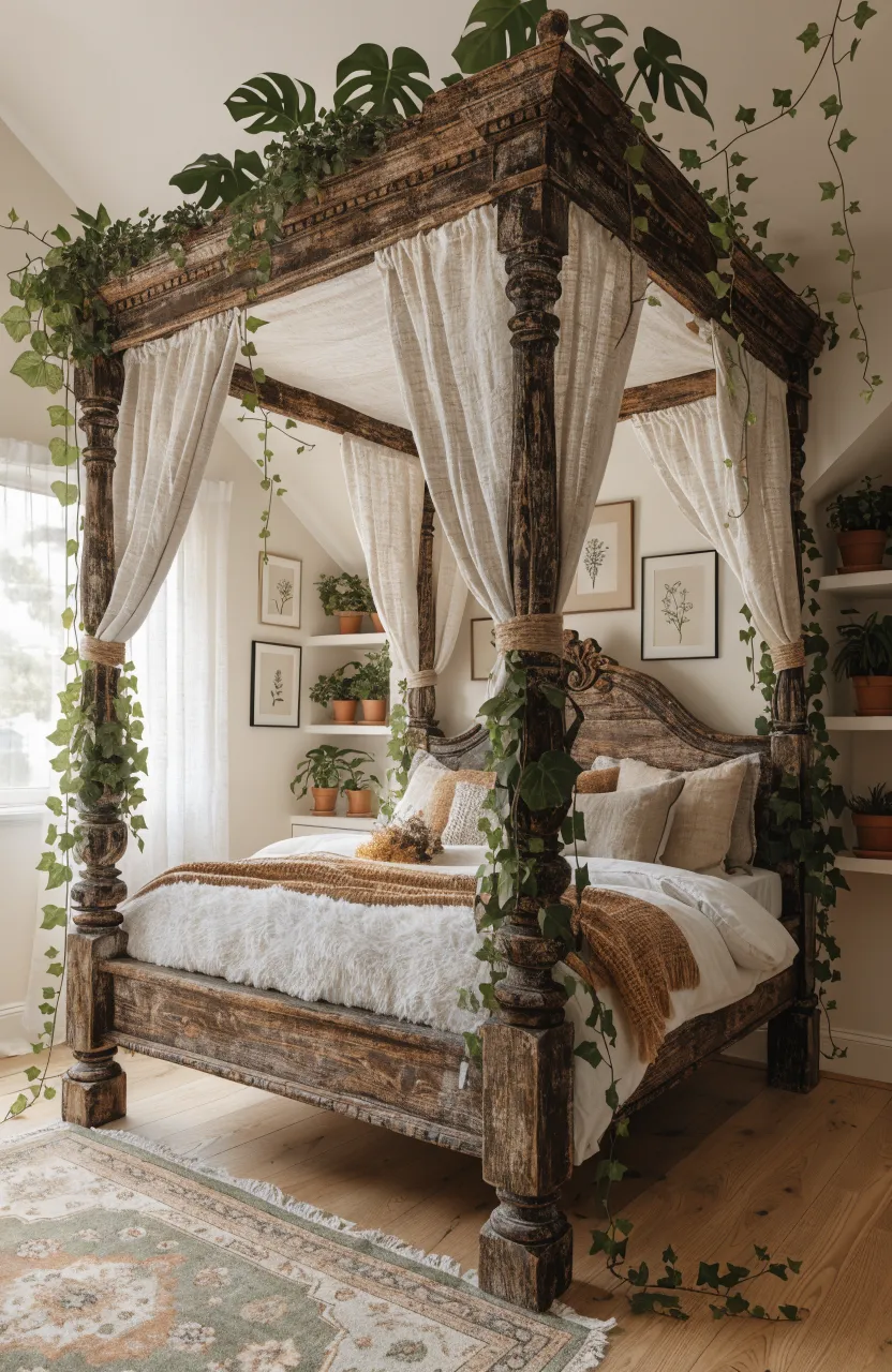 Cozy Earthy Boho Bedroom Ideas for a Dreamy Sanctuary, Whimsical attic bedroom, boho bedroom, Earthy browns, Cream, Sage green