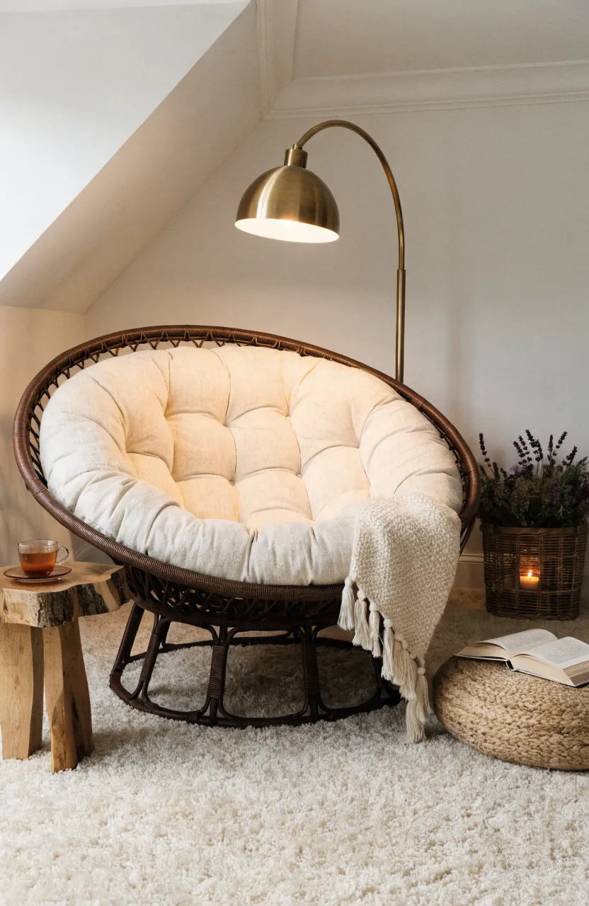 Dreamy Boho Bedroom Ideas for a Cozy Nook, An attic bedroom nook with a sloped white ceiling, Modern Bohemian, Ivory, Cream, Sand, Warm interior lighting