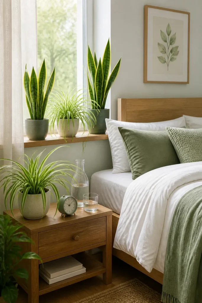 A luxurious bathroom with lush green ferns and trailing plants creating a spa-like atmosphere.