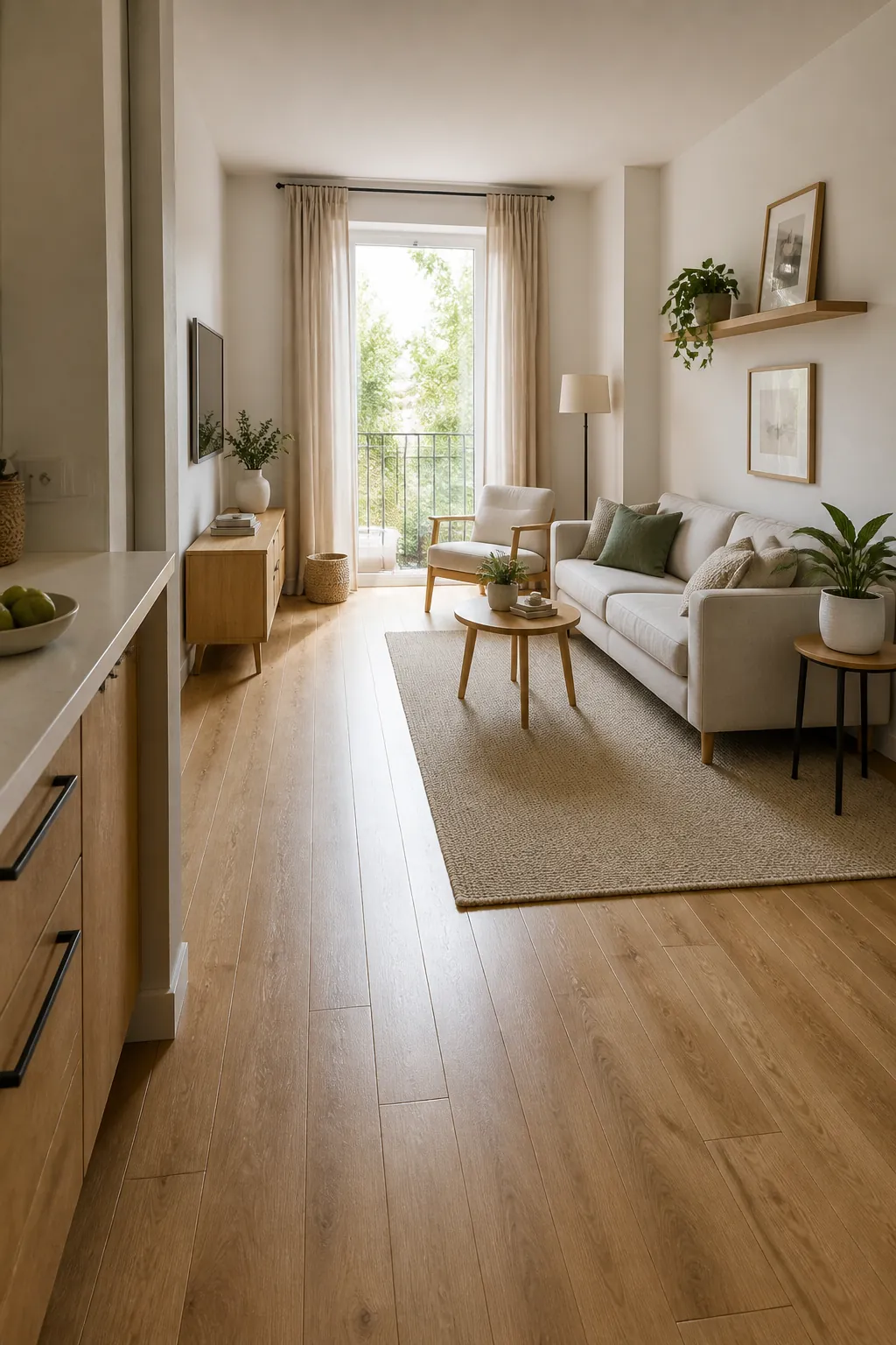 Open space decor in a small apartment with negative space and clear room flow