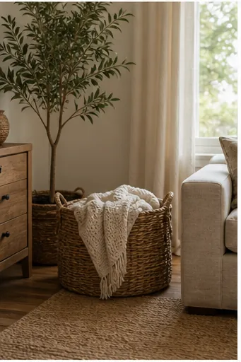 Cozy Natural Living Room Ideas for Everyday Family Life - let storage look like part of the decor