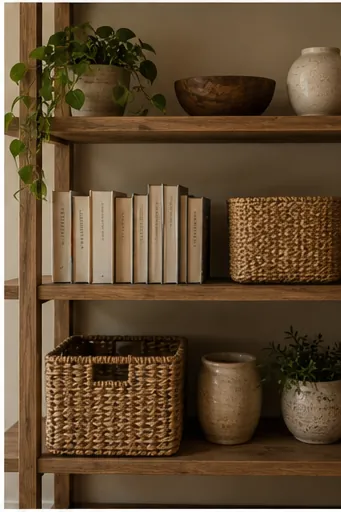Cozy Natural Living Room Ideas for Everyday Family Life - repeat wood in small useful moments