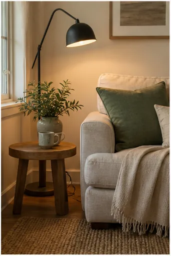 Cozy Natural Living Room Ideas for Everyday Family Life - warm the room with lamps before more decor