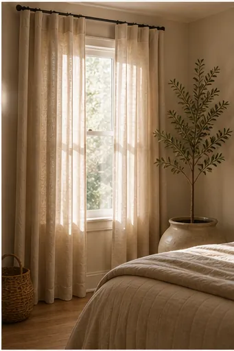 How to Make a Beige Bedroom Look Warm Instead of Plain - bring in one muted contrast color