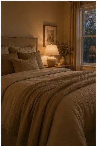 How to Make a Beige Bedroom Look Warm Instead of Plain - use art to change the temperature