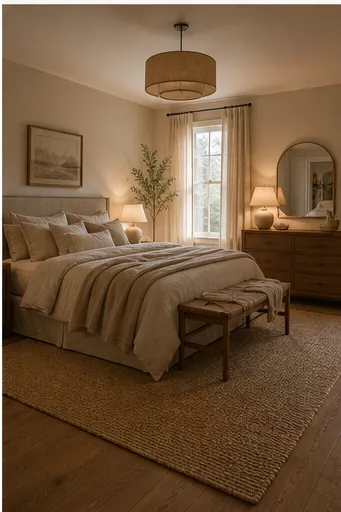 How to Make a Beige Bedroom Look Warm Instead of Plain - remove the pieces that flatten the room