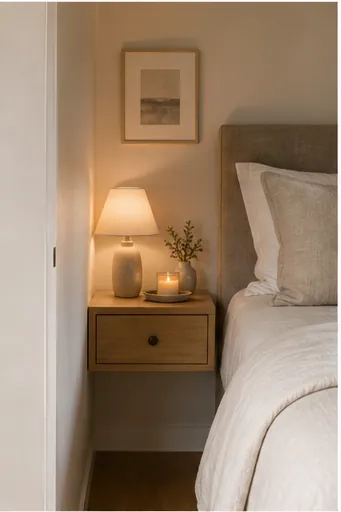 Beige Nightstand Decor Ideas for a Soft Bedroom Look - use height without blocking the bed