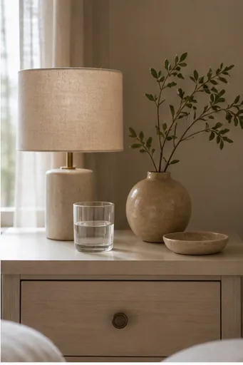 Beige Nightstand Decor Ideas for a Soft Bedroom Look - keep the daily items on a small tray